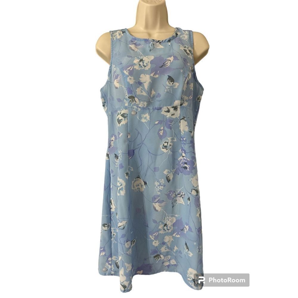Tickets Shift Dress Medium Sky Blue, Sleeveless, Floral Zip